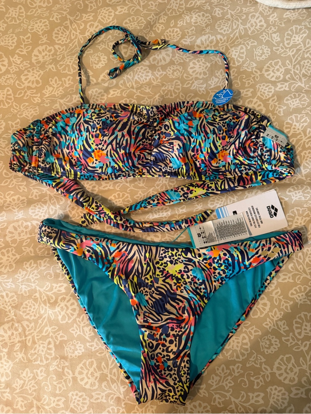 Arena Multicolor Animal-Print Bikini with Teal Trim